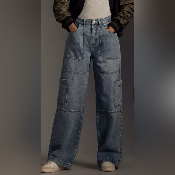 Avec Les Filles Denim - Avec Les Filles Blue Flare Wide Leg Cargo Jeans